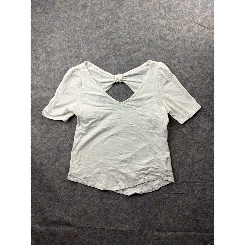 ANTHROPOLOGIE Meadow Rue Bow-Back Short Sleeve Tee in White Minimalist Womens S
